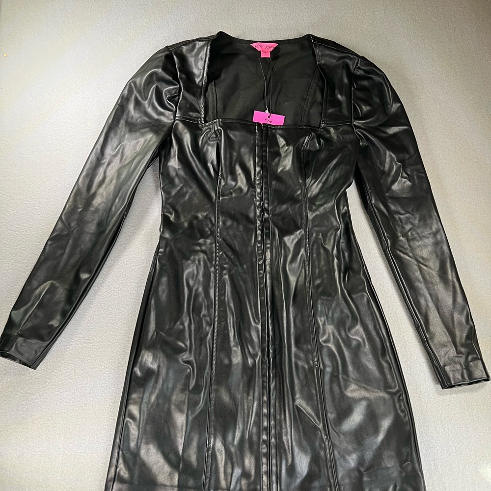 Betsey Johnson Black Faux Leather Hook Front Goth Core NWT